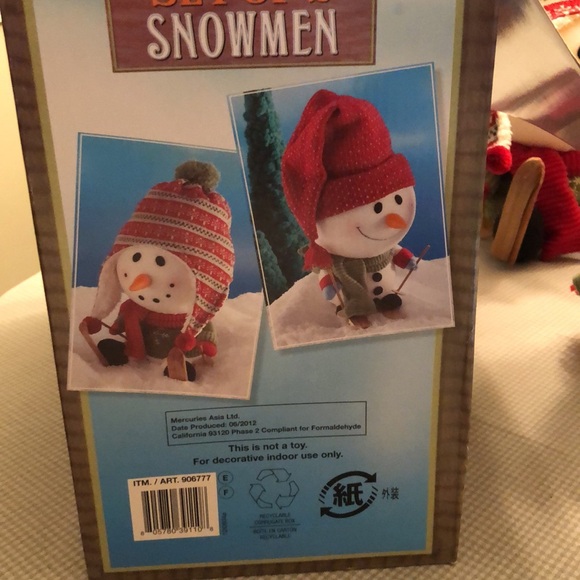 Vintage Set of 2 Skiing Snowmen Colourful Knit Toques & Scarves 12” Tall #OS - Picture 8 of 8